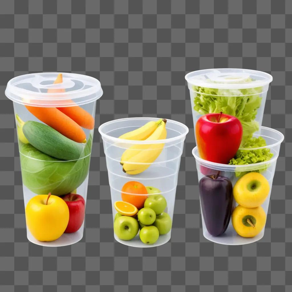 variety of fruits and vegetables in plastic cups