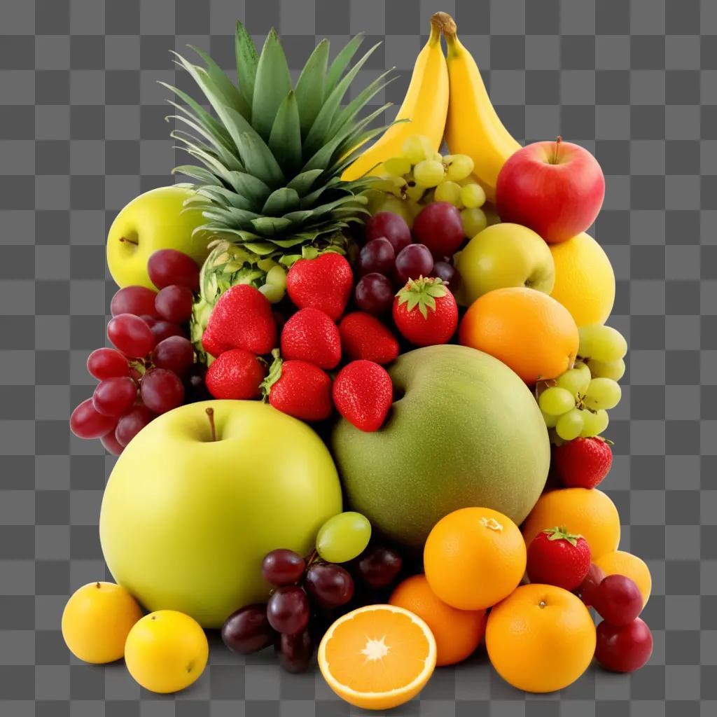 variety of fruits displayed on a yellow background