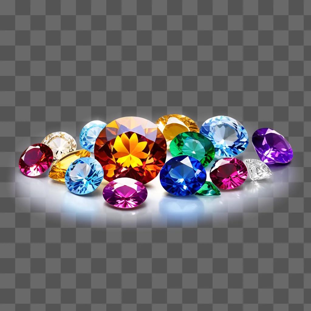 variety of gems sit on a purple background