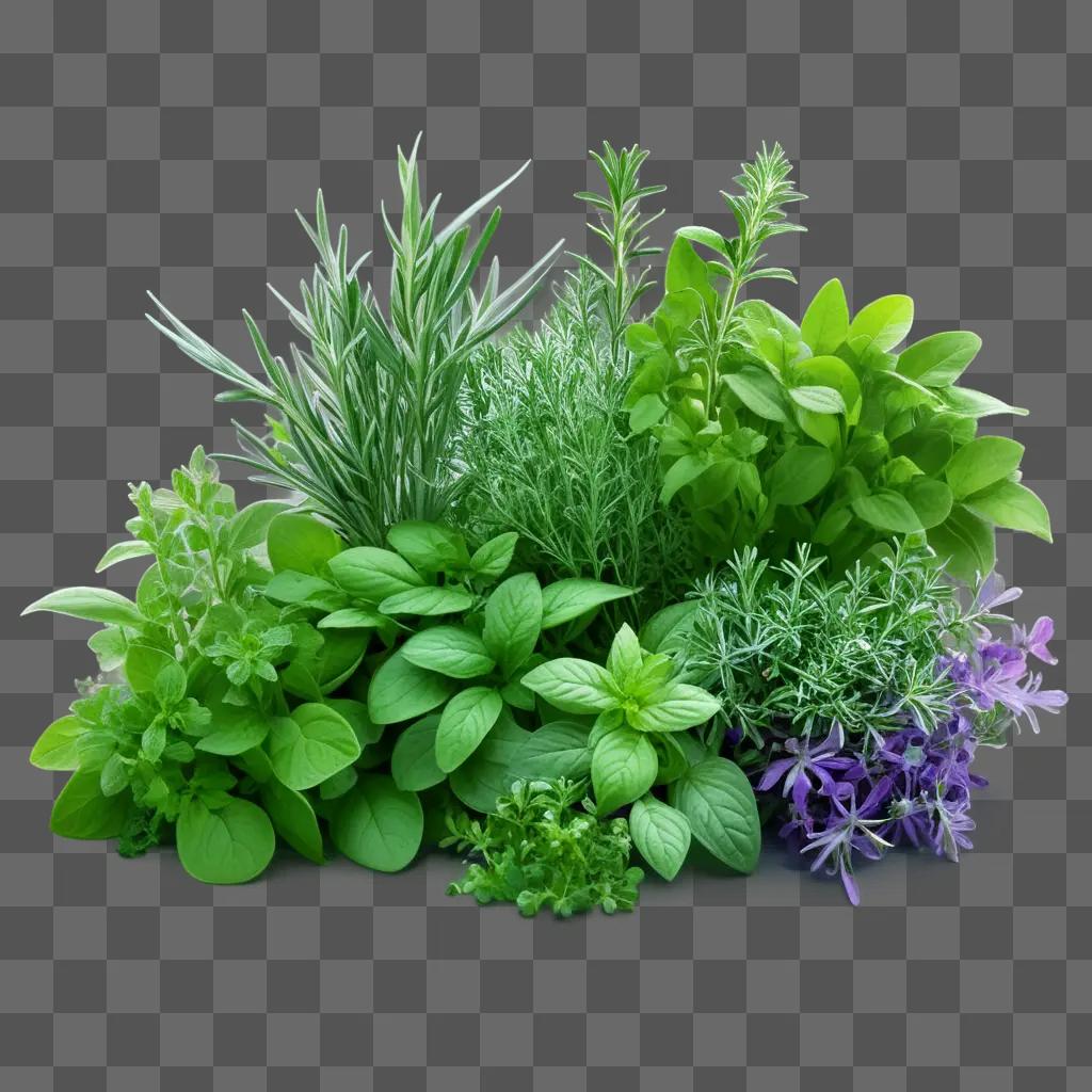 variety of herbs on a green background