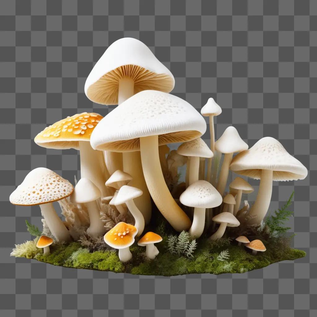 variety of mushrooms in a lush green environment