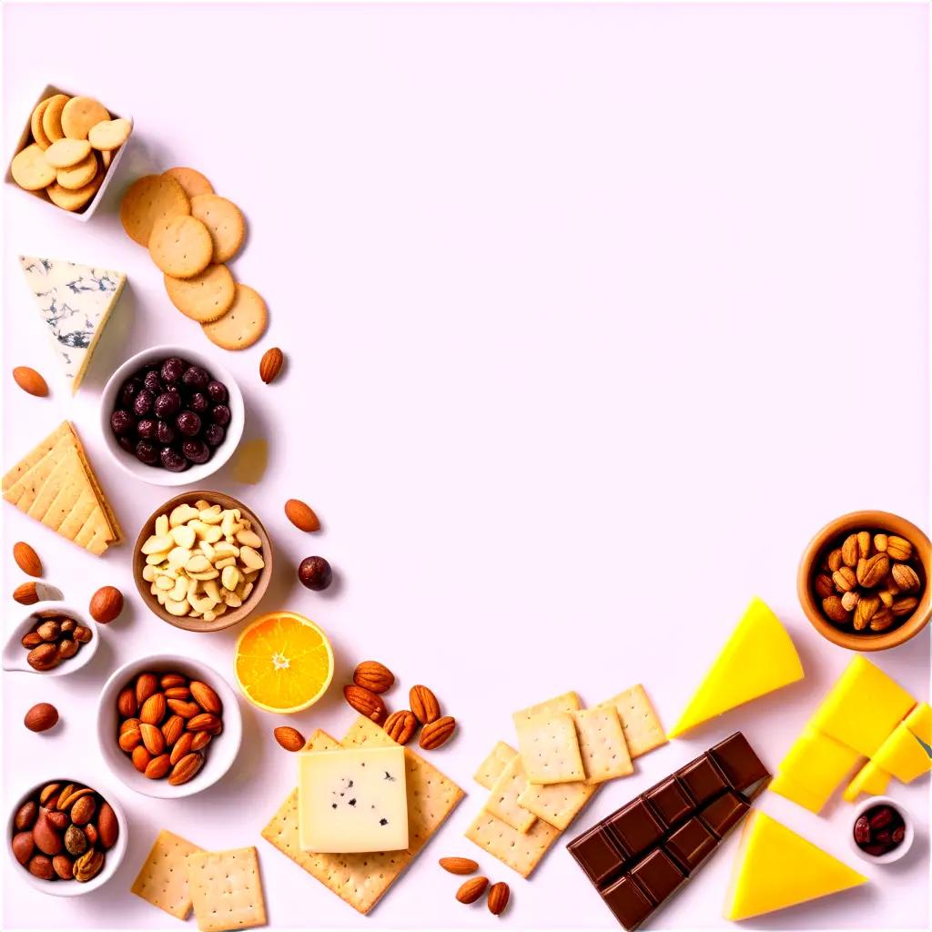 variety of snacks displayed on a white surface