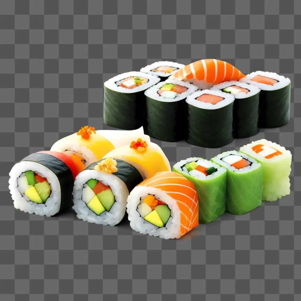 variety of sushi with a variety of toppings