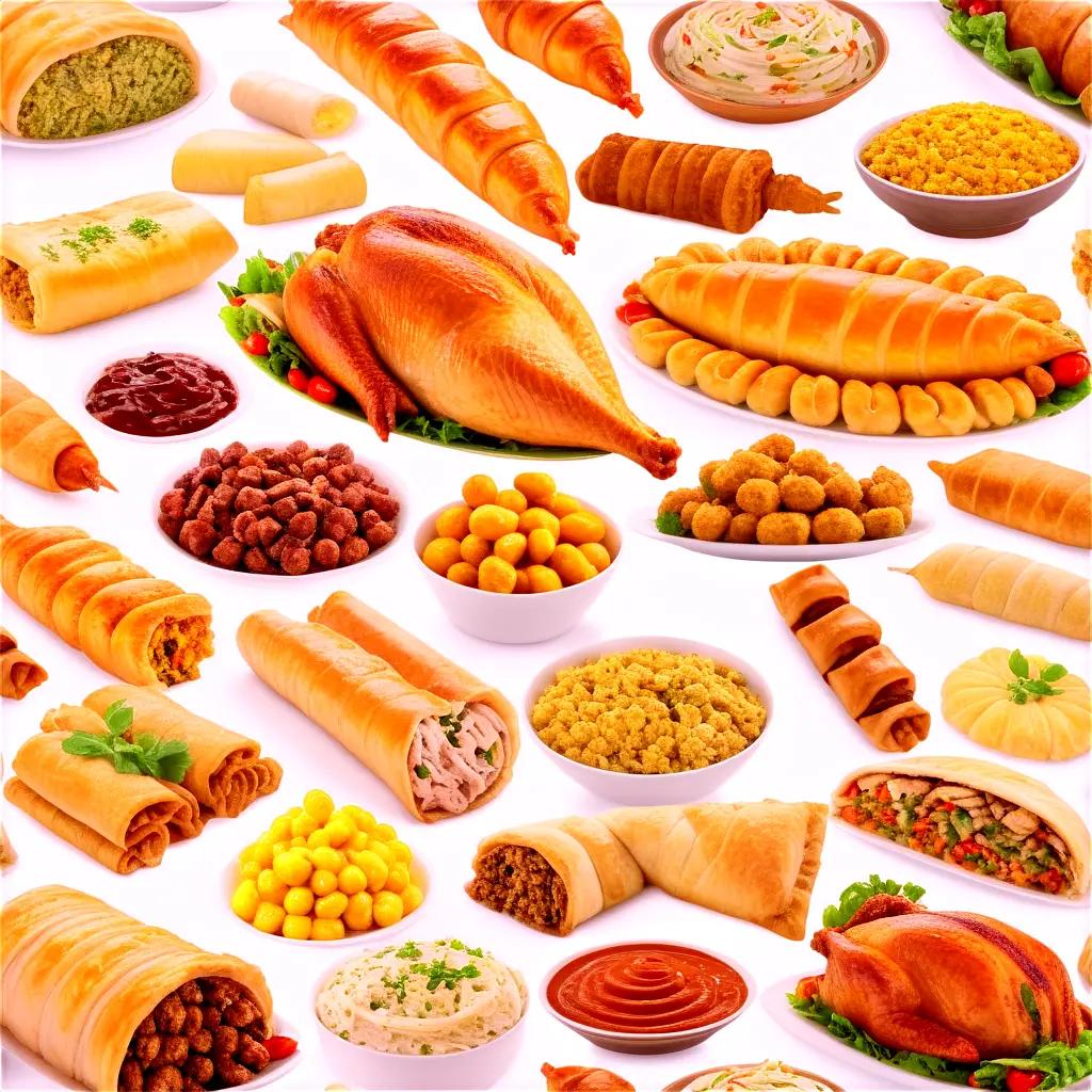 variety of turkey food on a white background