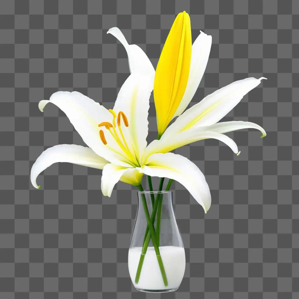 vase with milk wine lily and yellow flowers