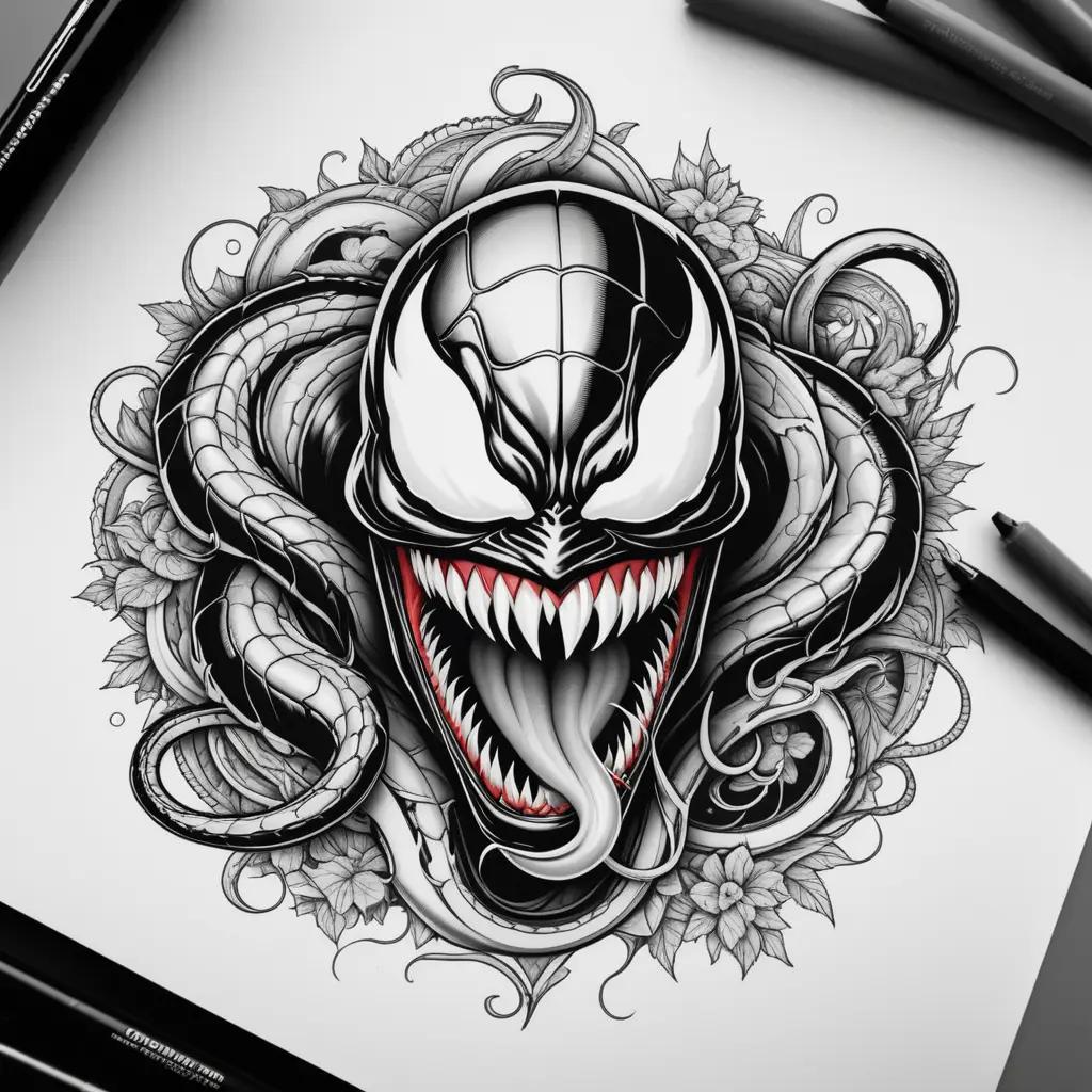 venom coloring page with a black and white sketch of a venom face