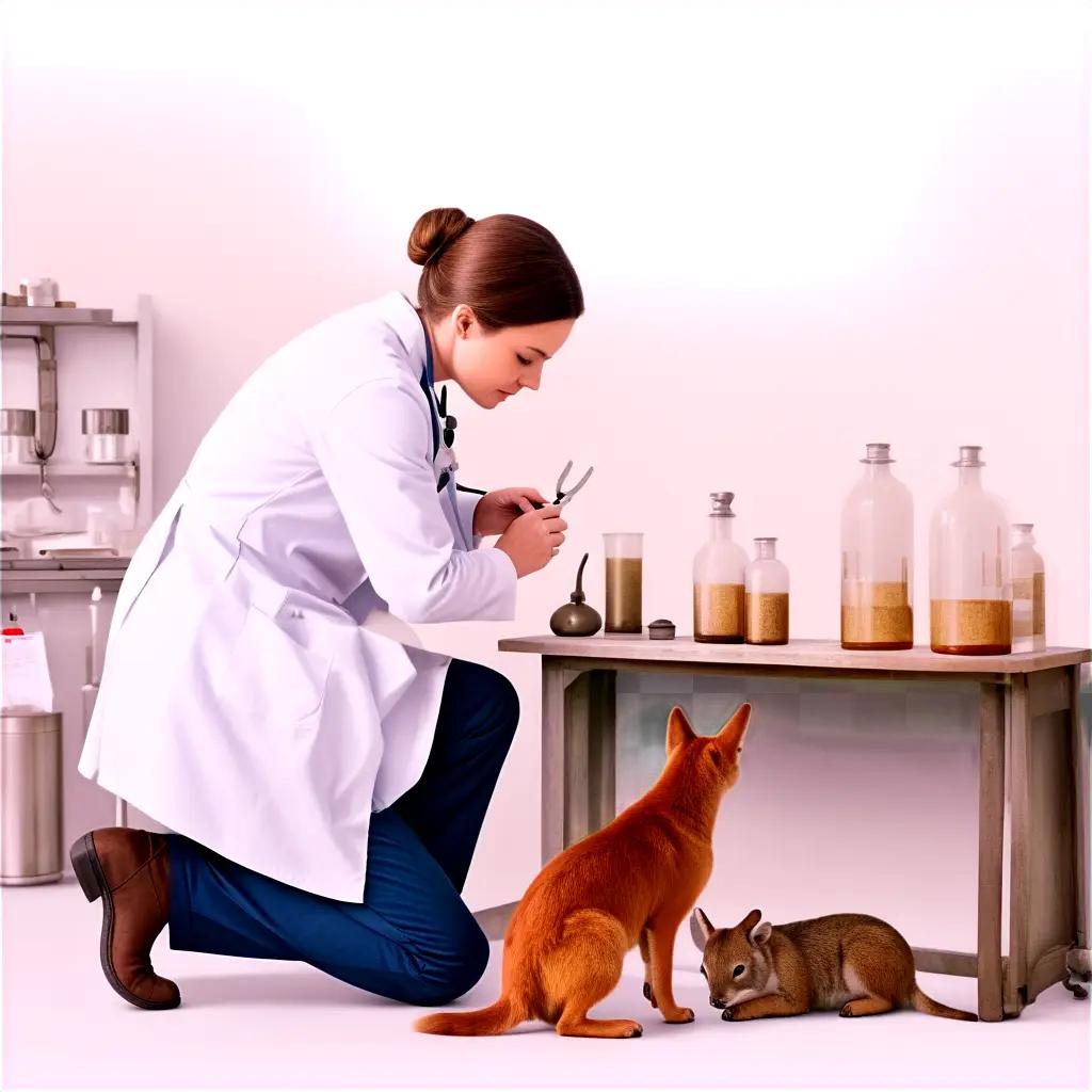 vet studies a sample in a lab