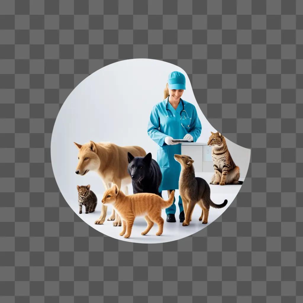 veterinarian in a blue outfit with animals