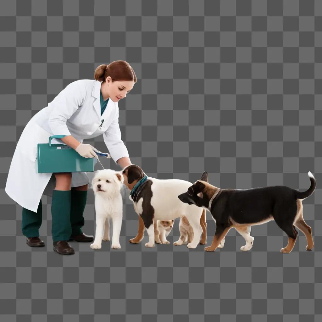 veterinarian works with animals on a gray background