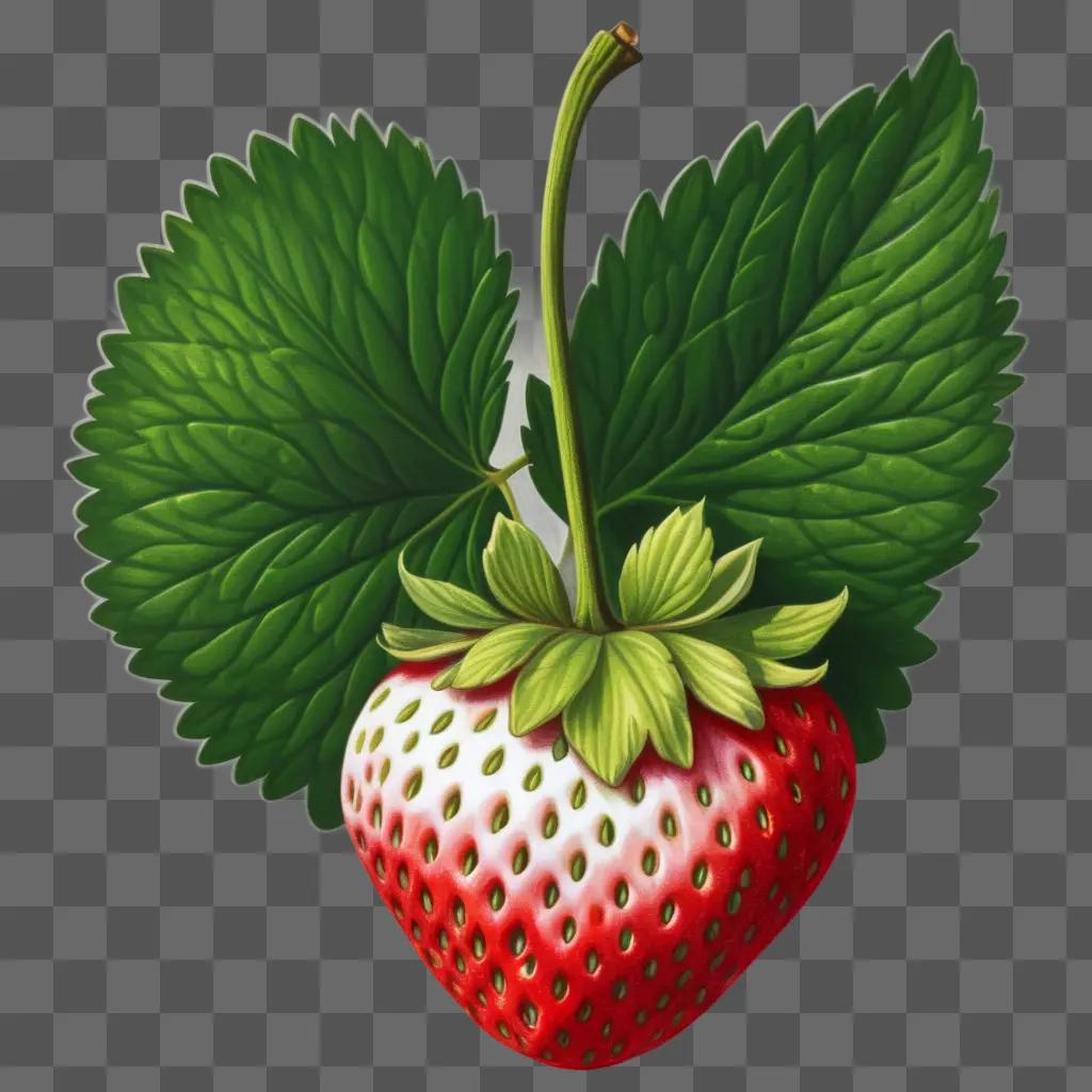 vibrant, beautiful strawberry drawing with a leafy stem