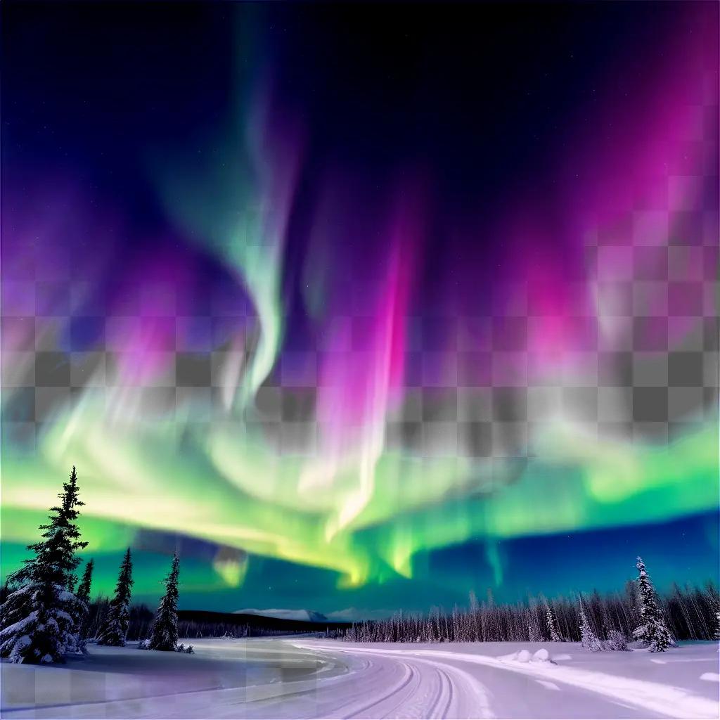 vibrant, glowing sky above a snowy landscape