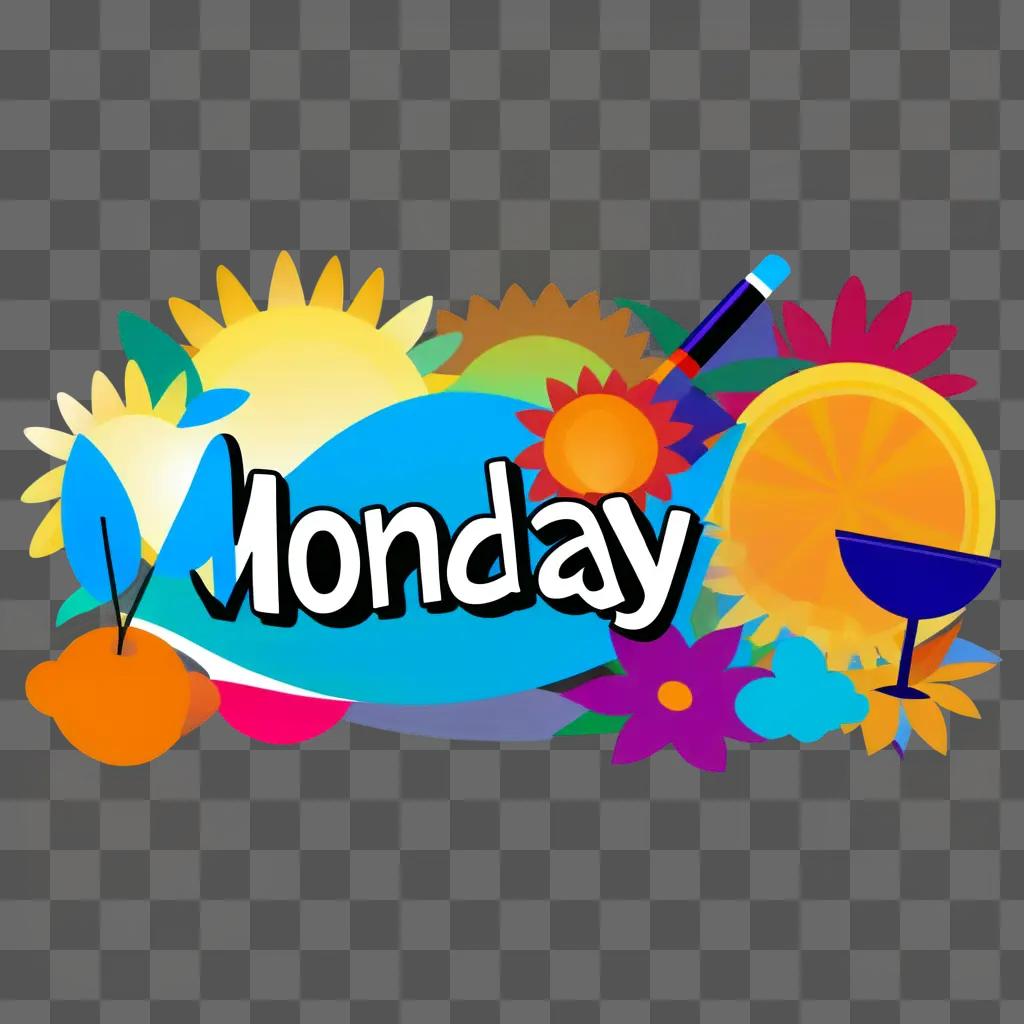 vibrant Monday clipart displays a colorful background and a bright sun