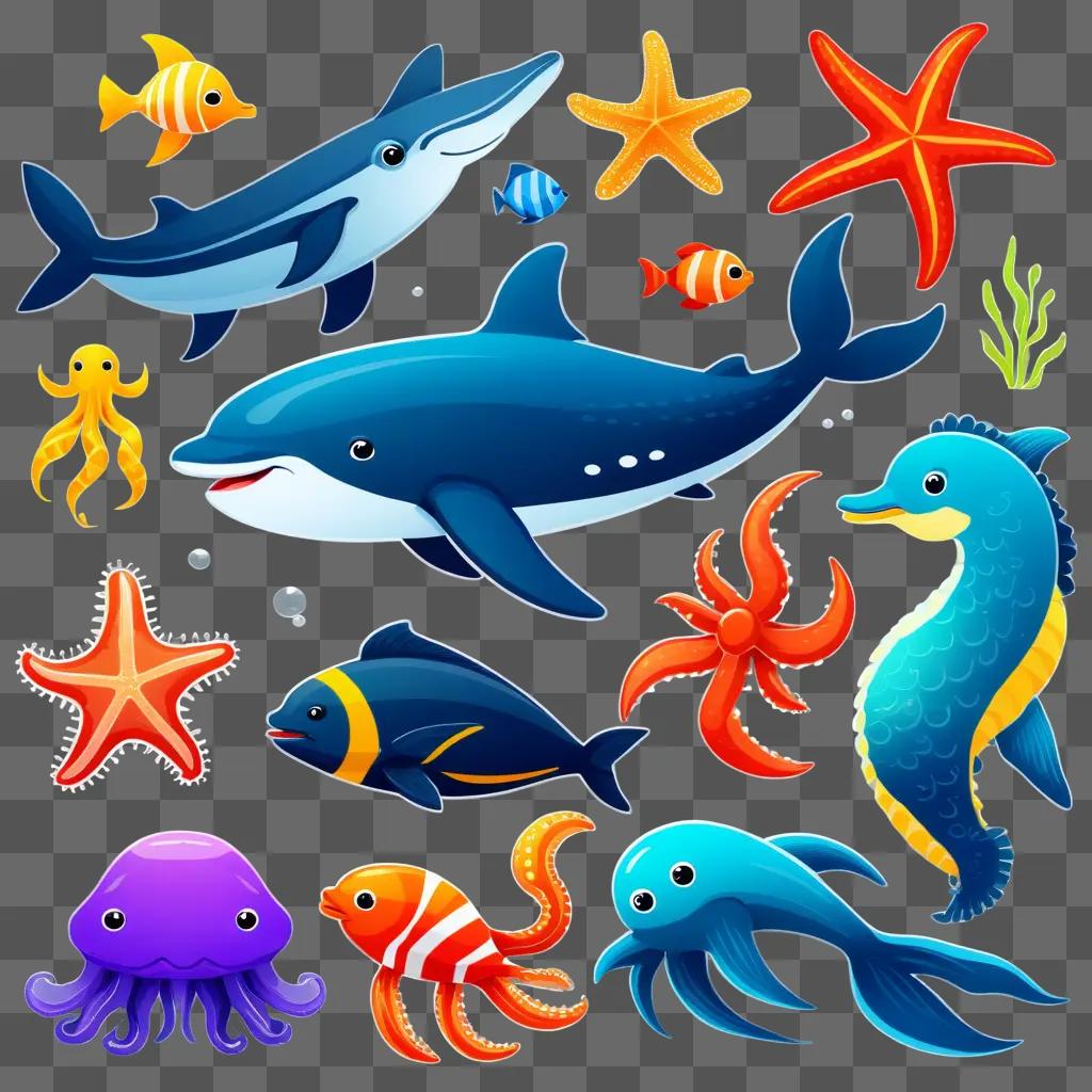 vibrant assortment of sea creatures in colorful clipart