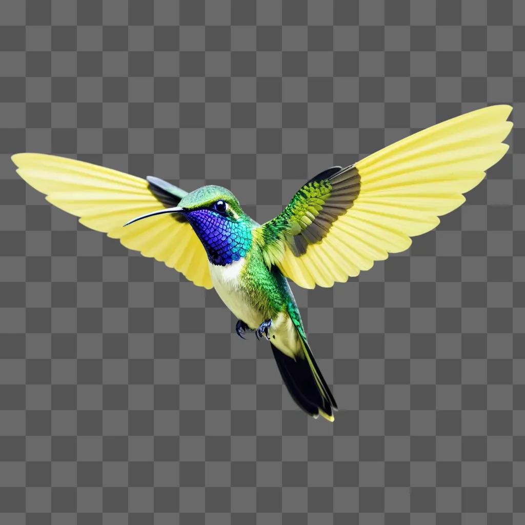 vibrant bird with blue and yellow feathers is flying