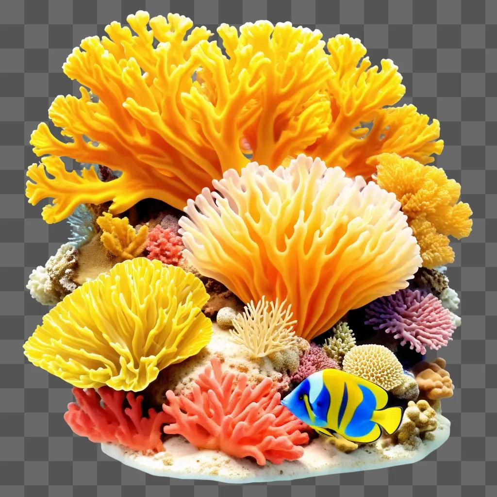 vibrant coral reef with a blue fish