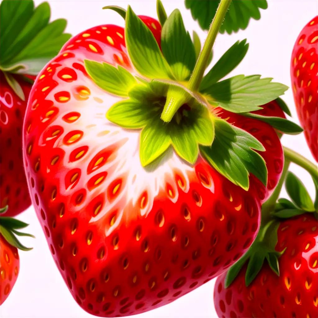 vibrant drawing of a strawberry, with leaves and stem