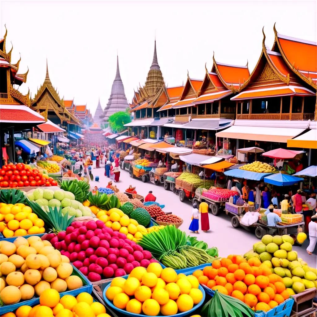 vibrant fruit market in a temple town