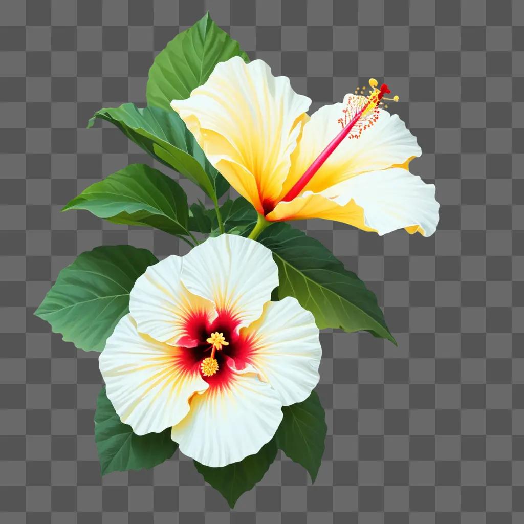 vibrant hibiscus drawing with green leaves