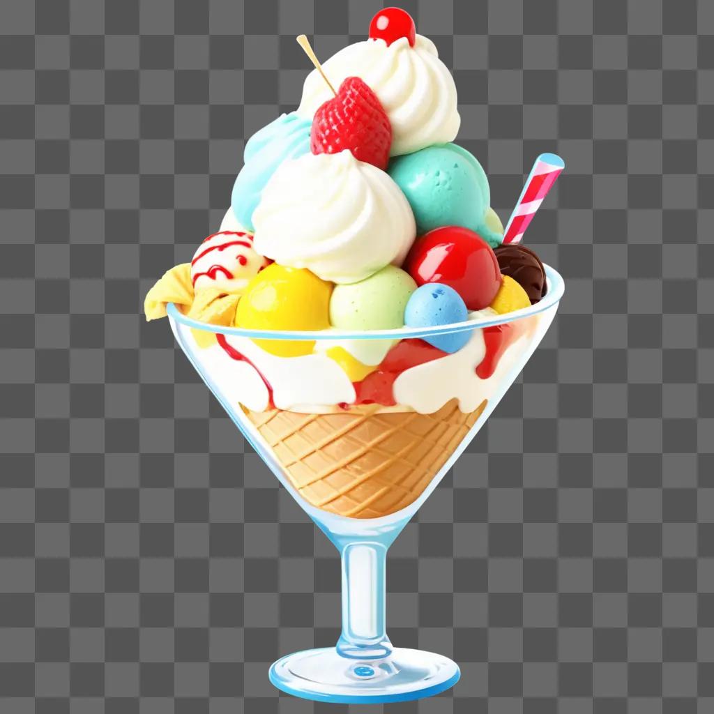 vibrant ice cream sundae with toppings