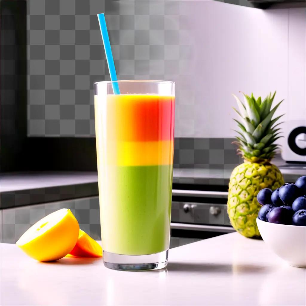 vibrant smoothie in a tall glass on a counter