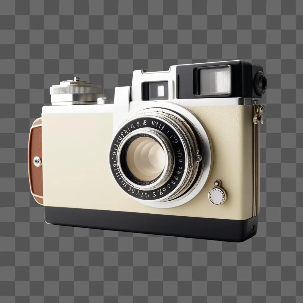 vintage camera sits on a grey background