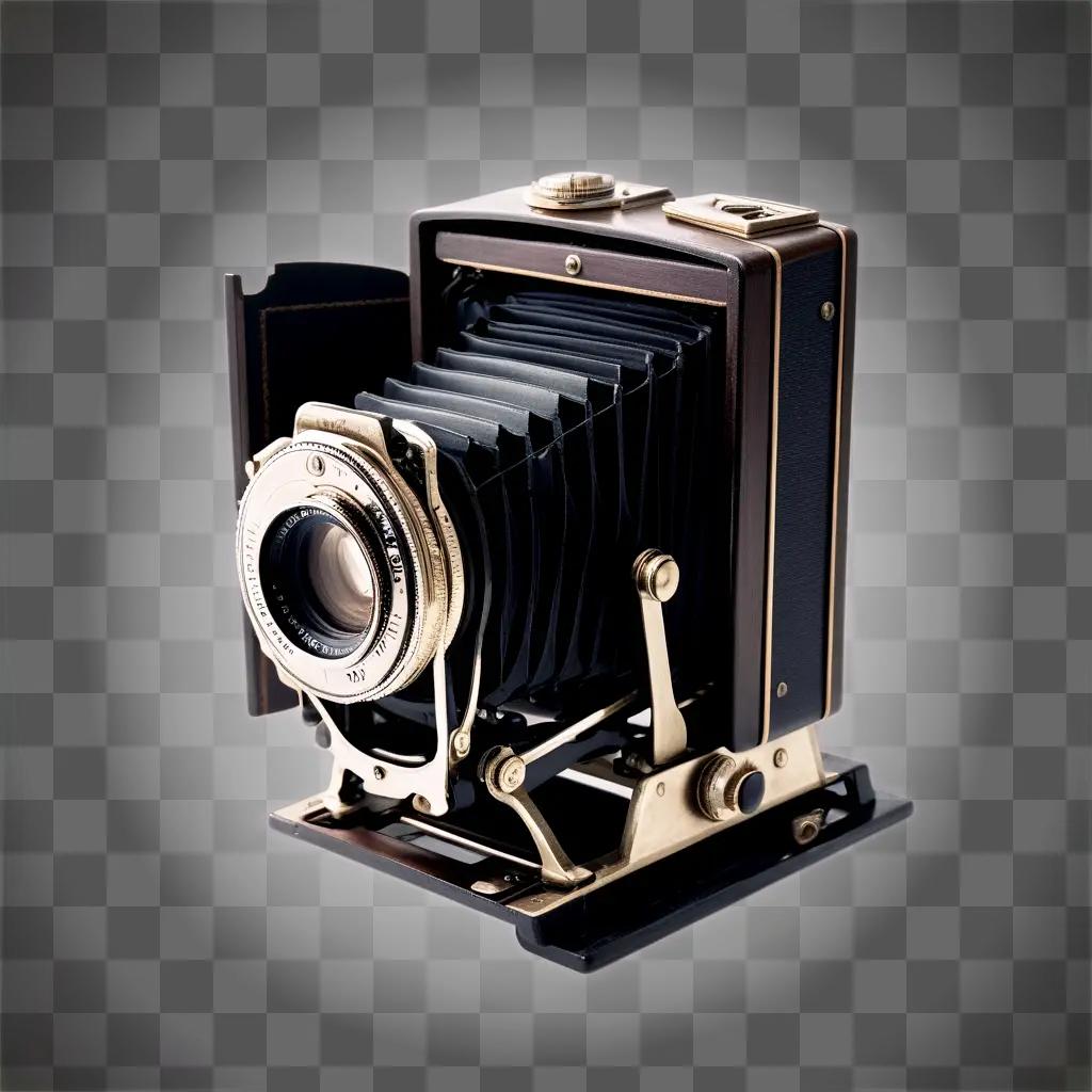 vintage camera with a shutter on a black background