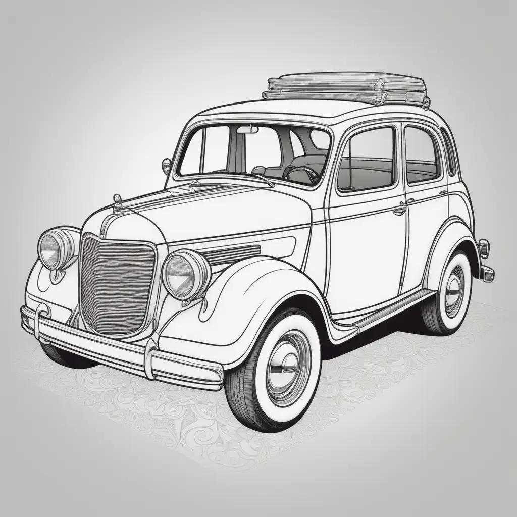 vintage car caricature in black and white coloring pages