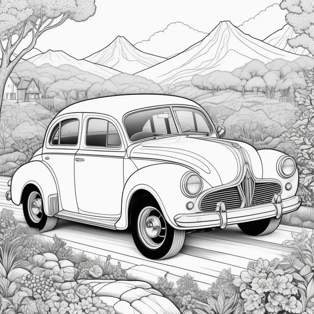 vintage car coloring page in black and white