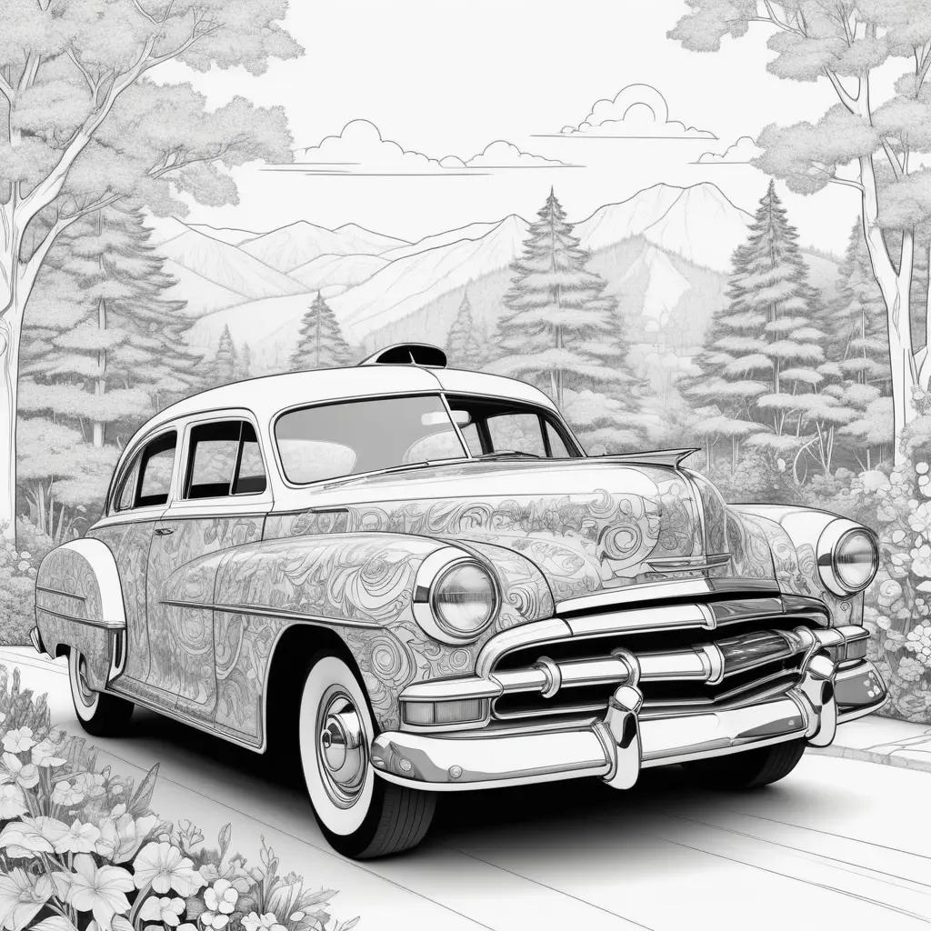 vintage car drawing in a colorless car coloring page