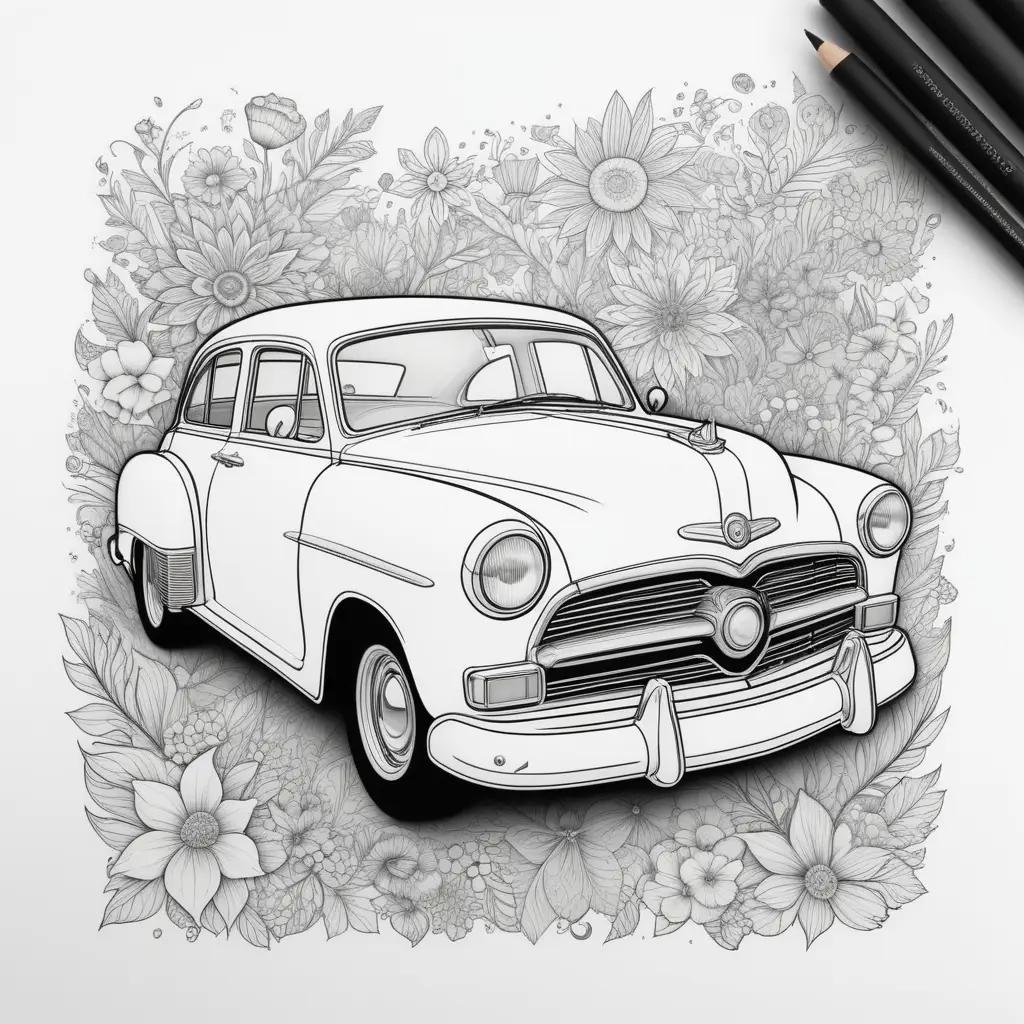 vintage car is drawn in a coloring page