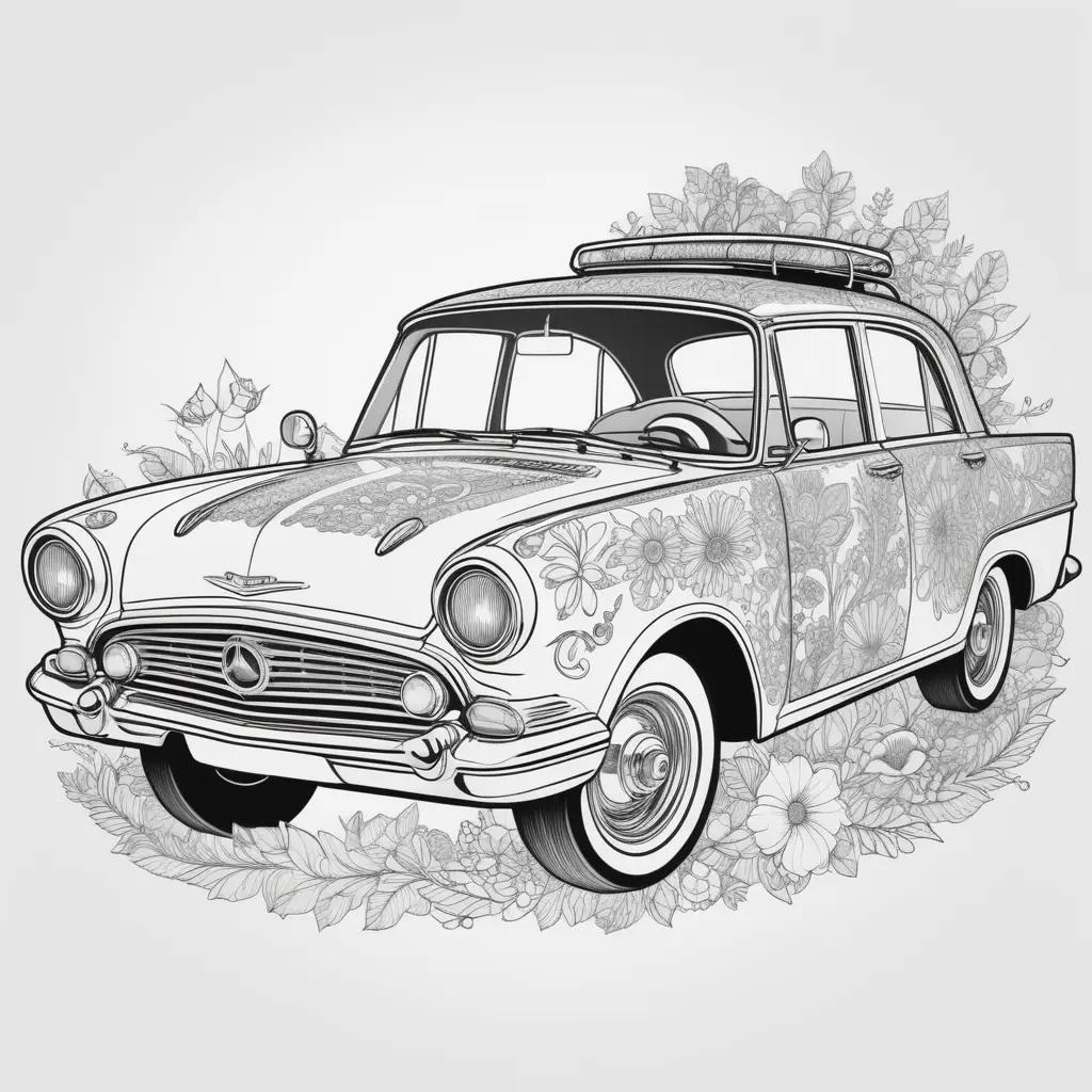 vintage car is featured in a coloring page