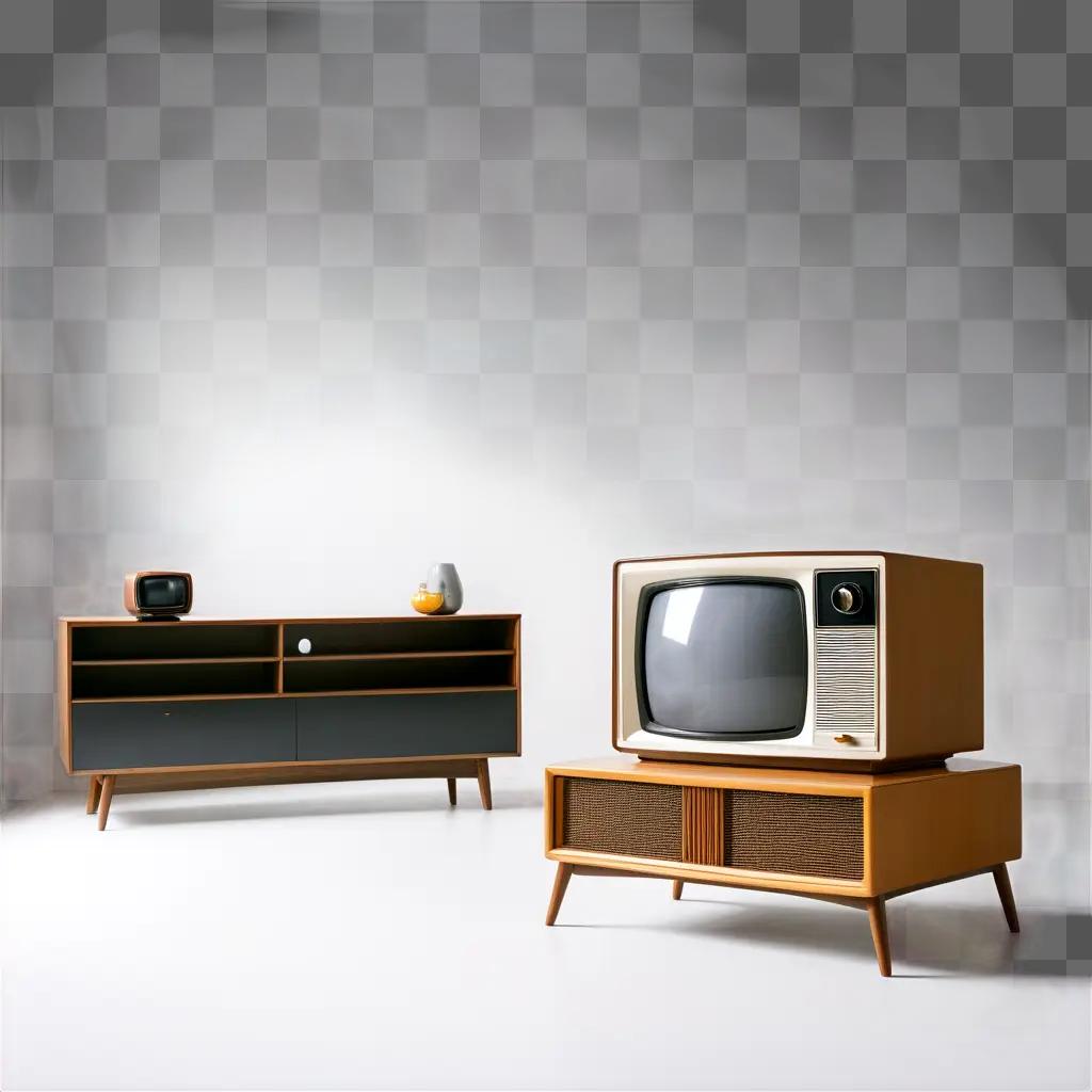 vintage crt television set with a brown cabinet