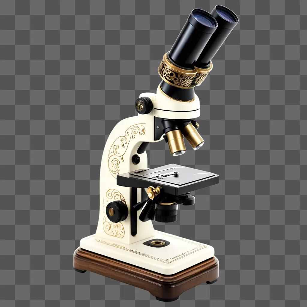 vintage microscope with gold accents