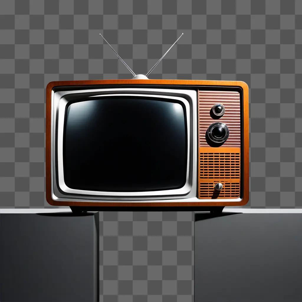 vintage television sits against a gray wall