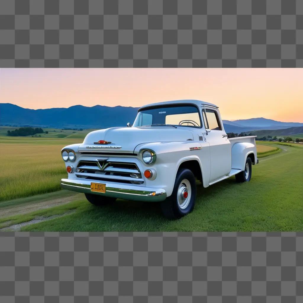 vintage white pickup truck parked on a country road