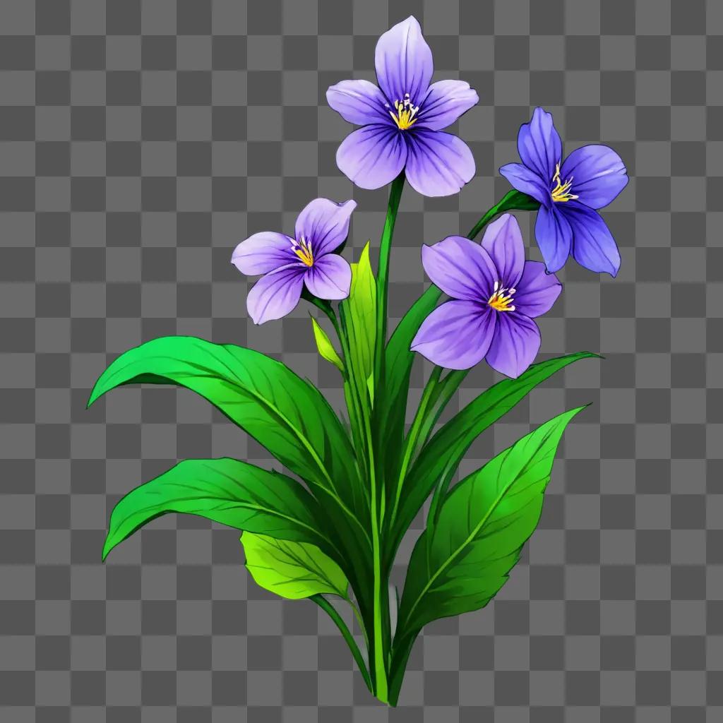 violet flower drawing A colorful flower with green leaves