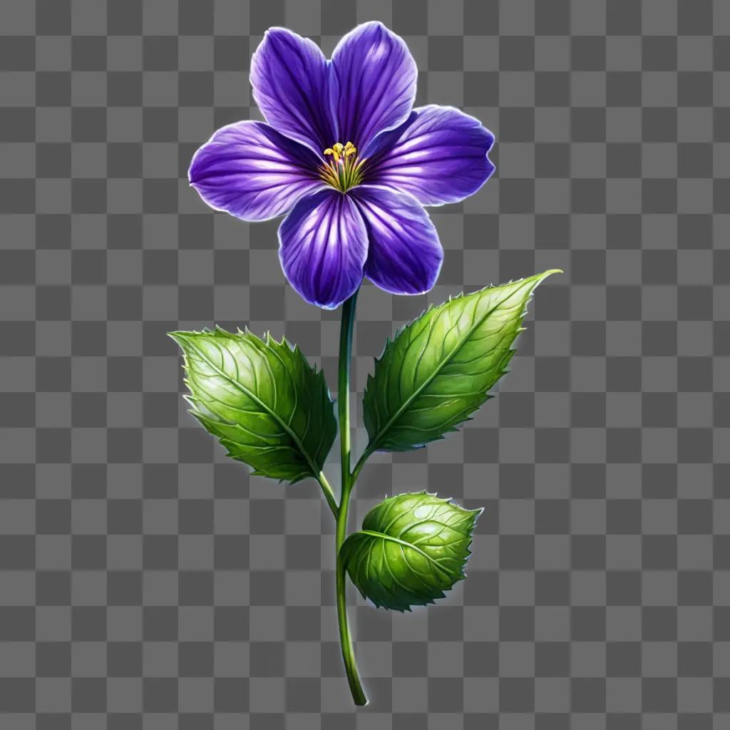 violet flower drawing A purple flower with green leaves