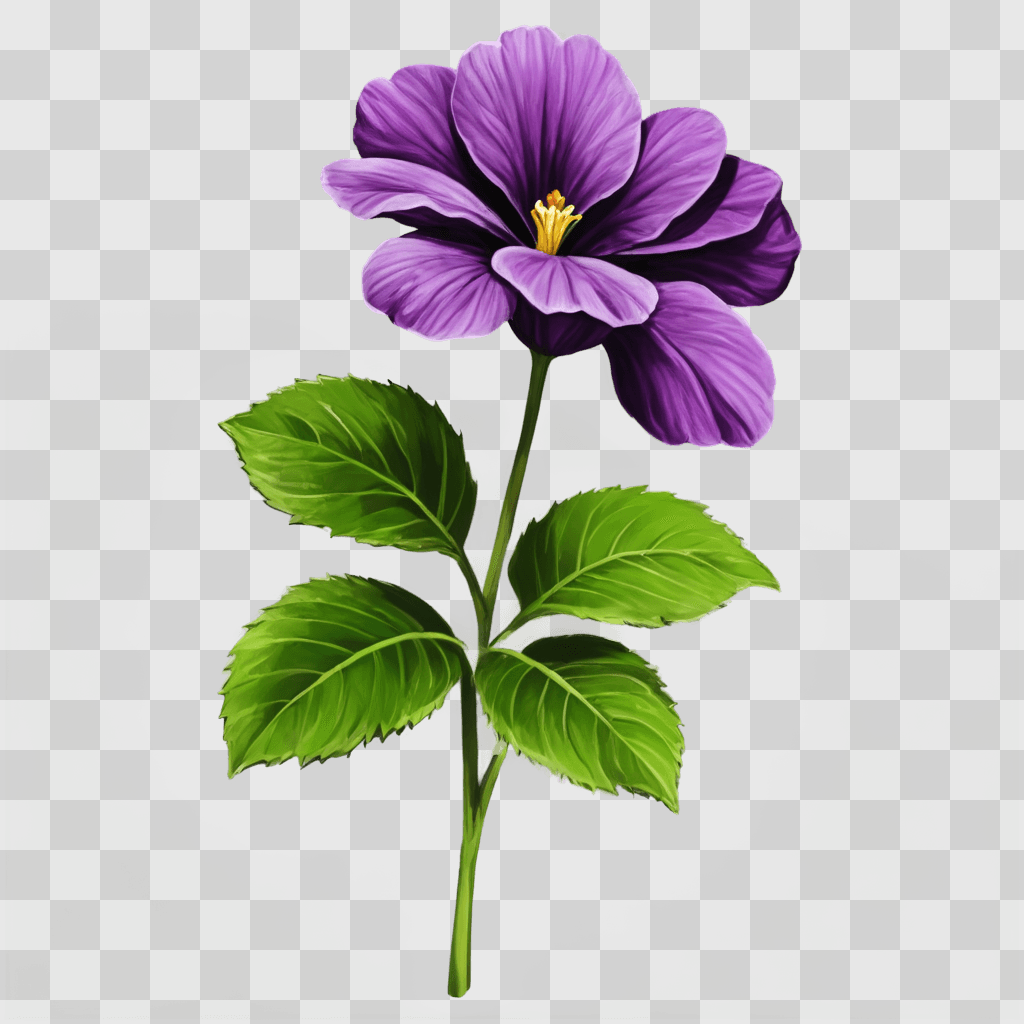 violet flower drawing A purple flower with green leaves against a green background