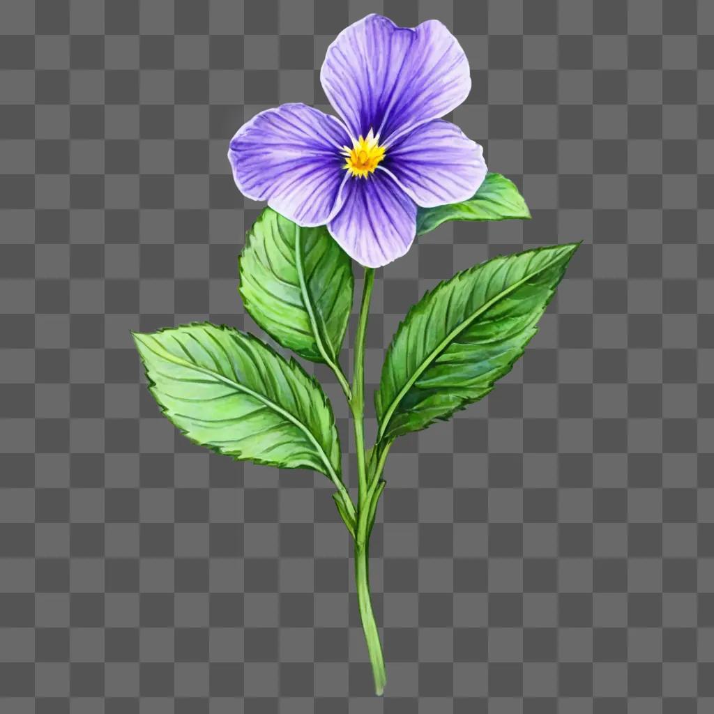 violet flower drawing A purple flower with green leaves