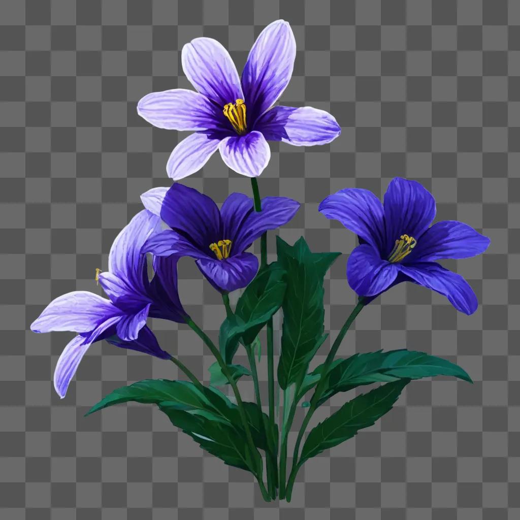 violet flower drawing A trio of purple flowers against a purple backdrop