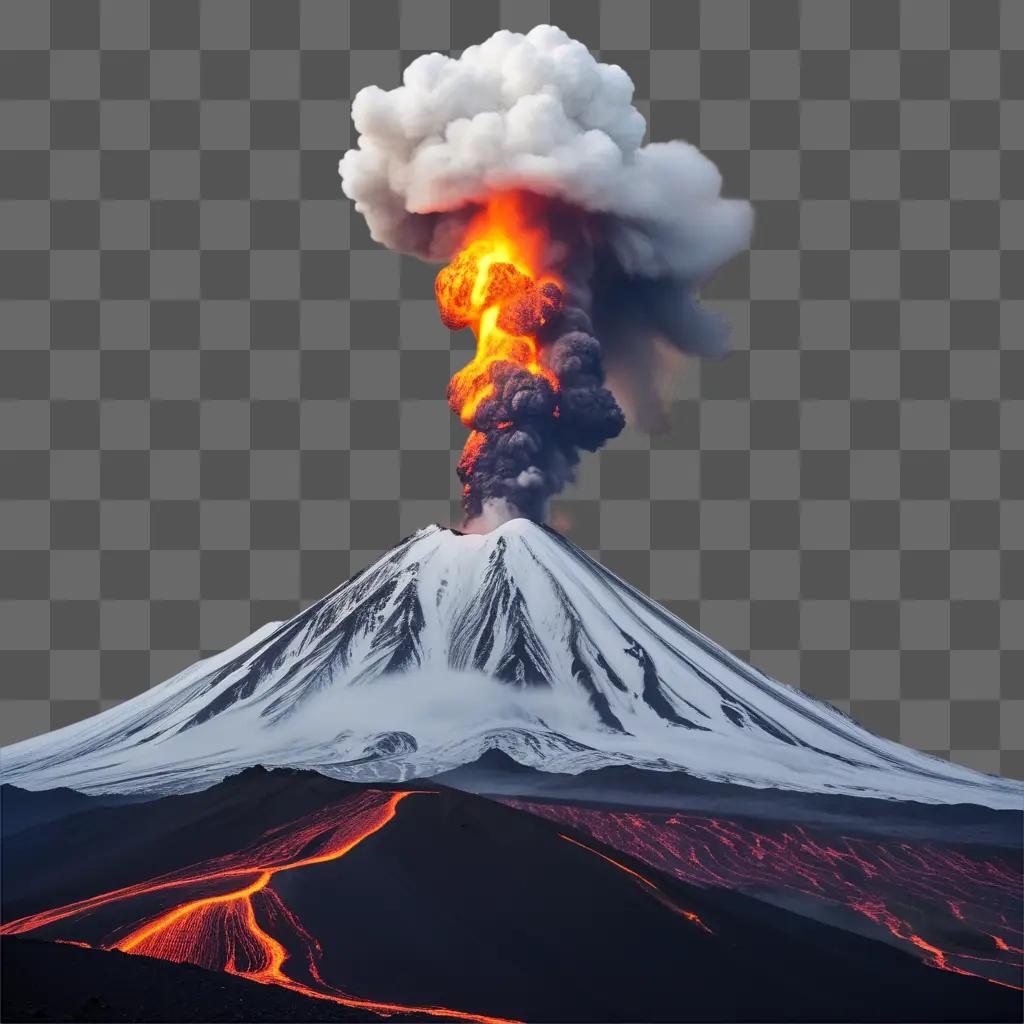 volcanic eruption is observed above a snowy mountain