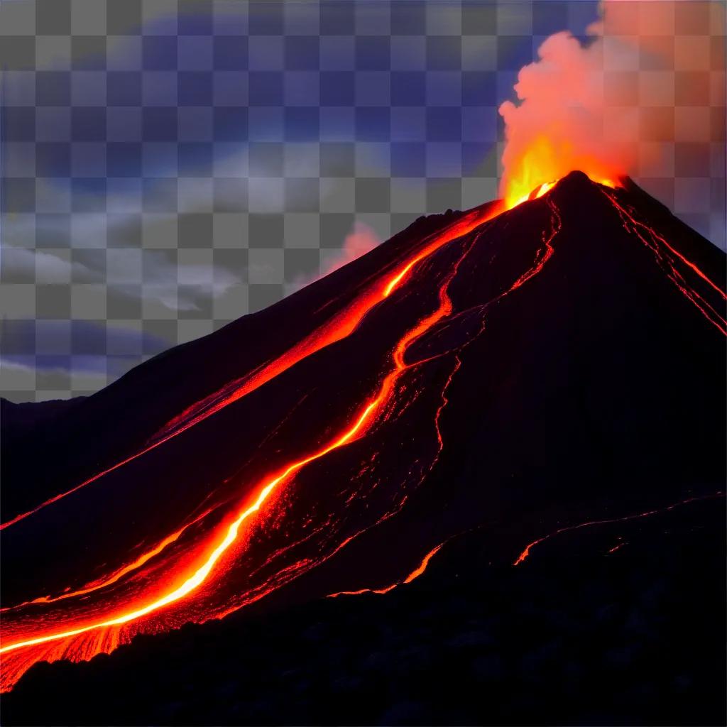 volcano emits lava into the sky