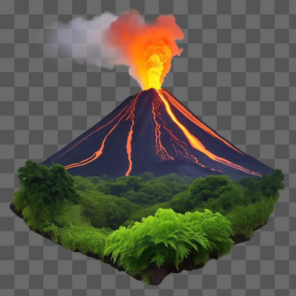 volcano erupting with smoke and lava