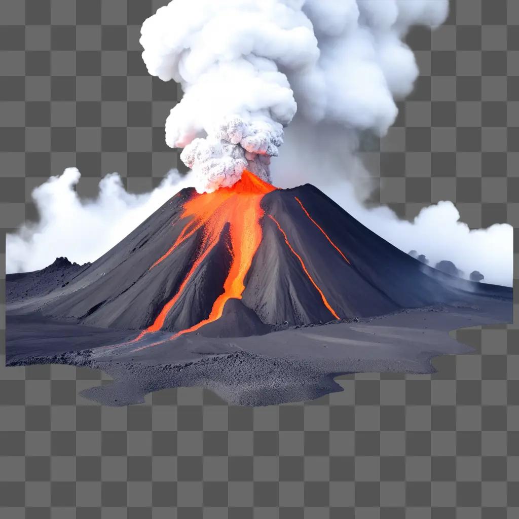 volcano erupts, releasing lava and smoke