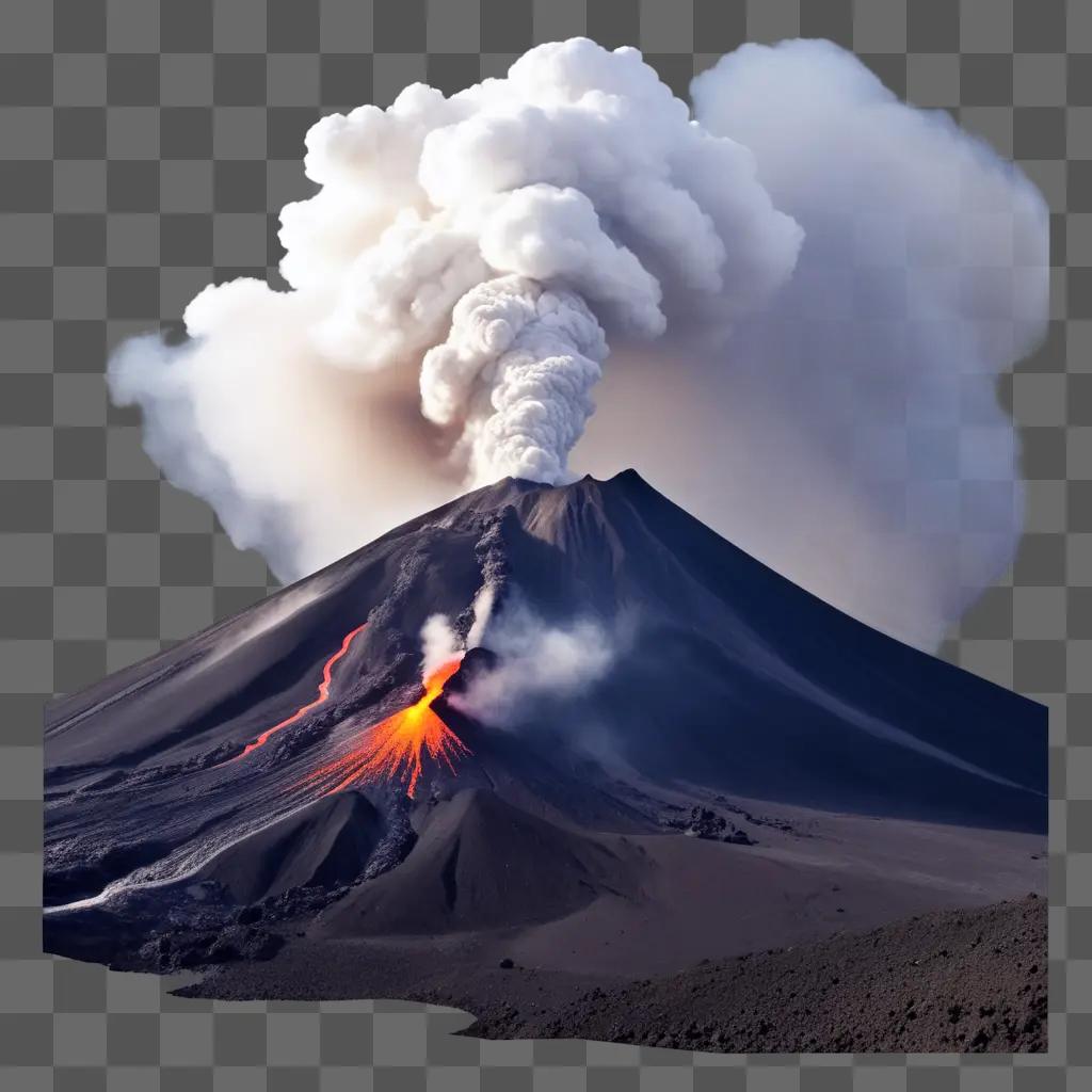 volcano erupts and emits smoke