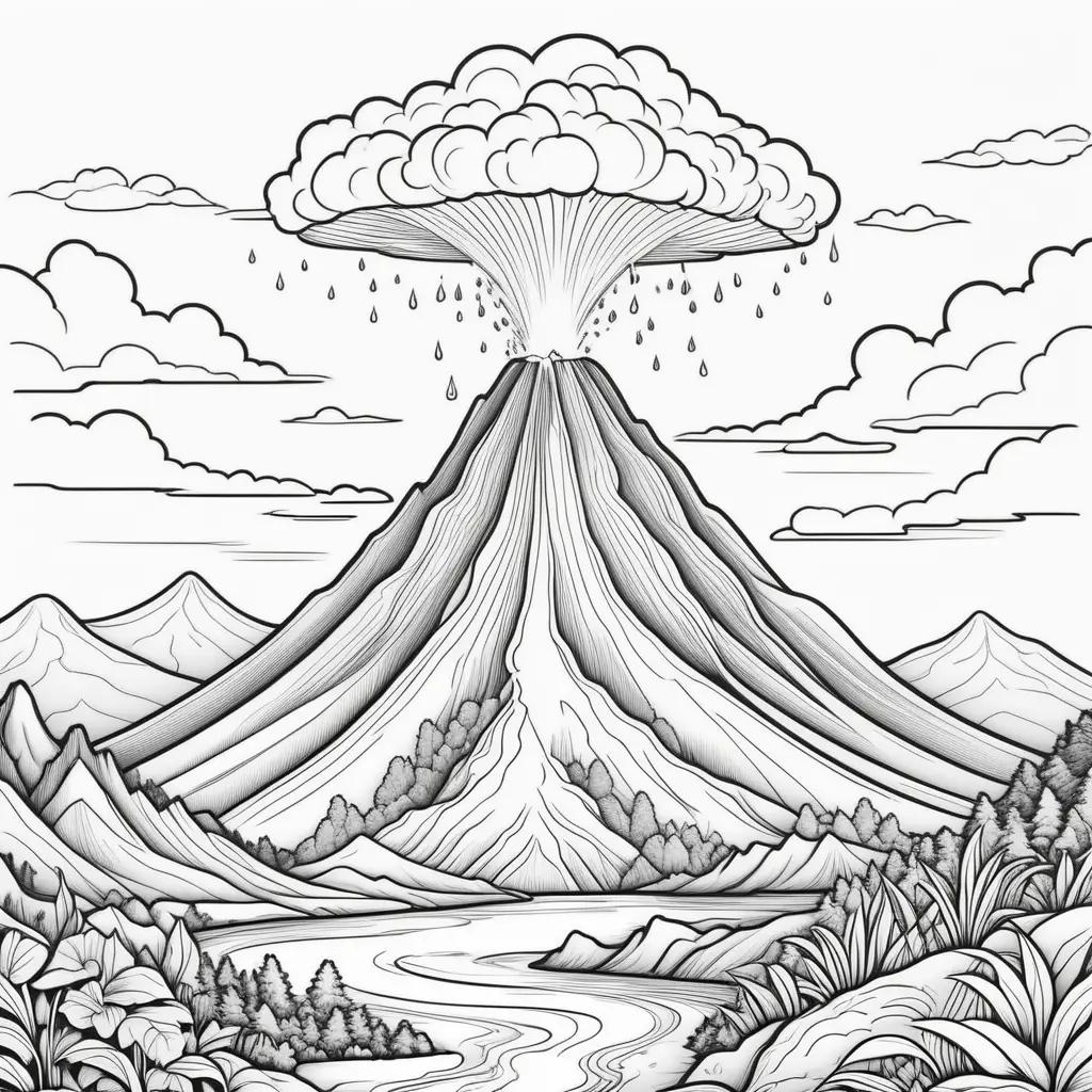 volcano erupts in a black and white drawing