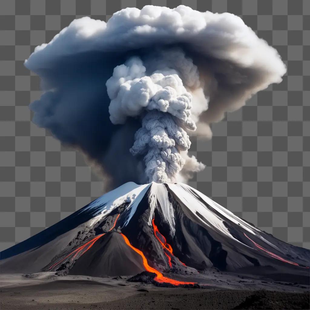 volcano erupts in a gray sky