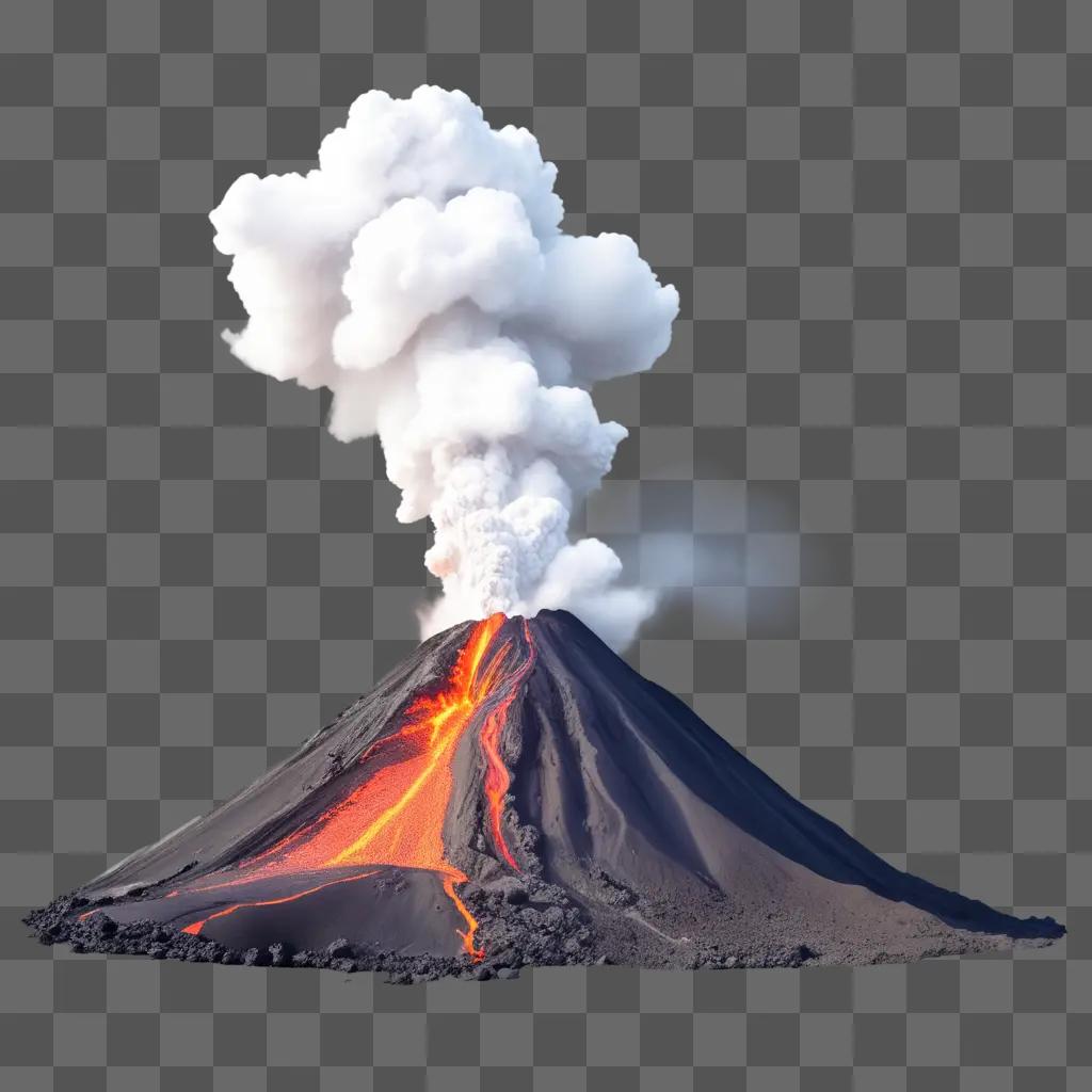 volcano erupts in a grey sky