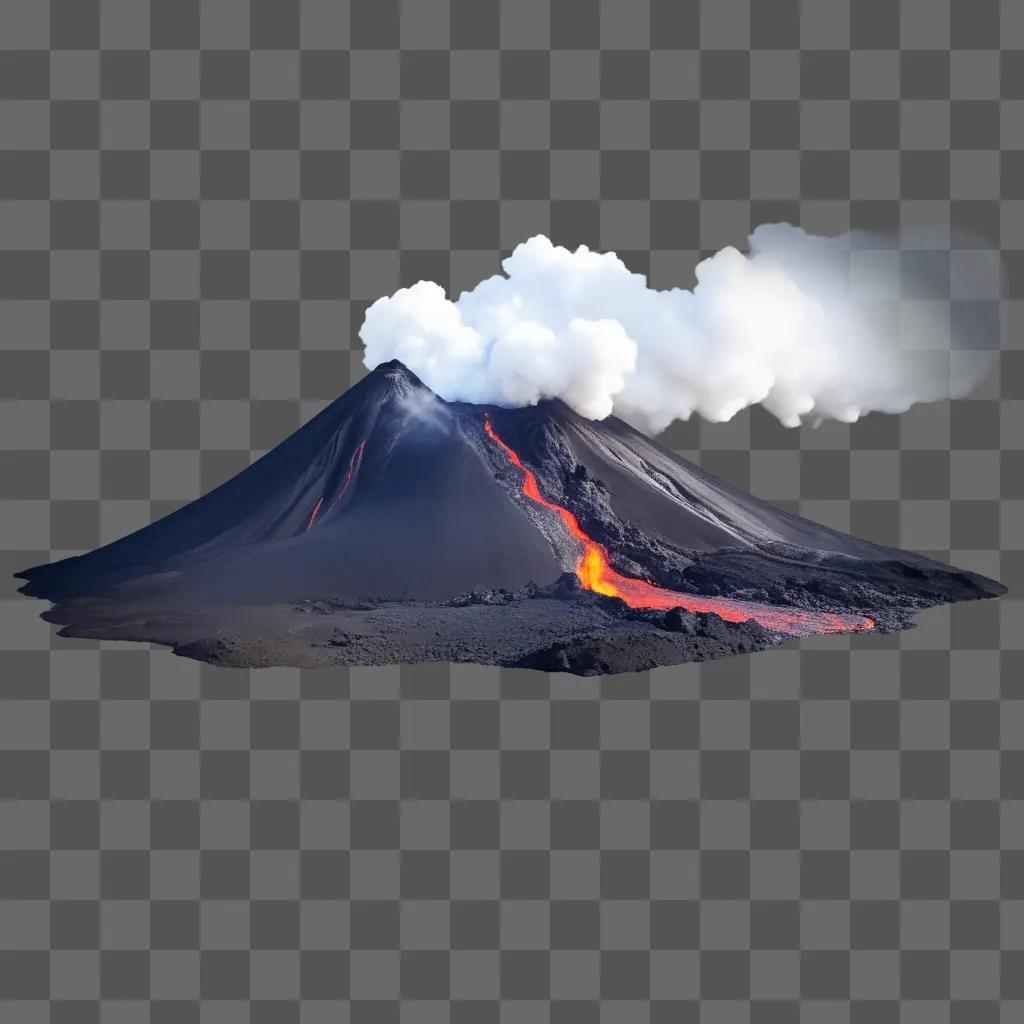 volcano erupts into a gray sky