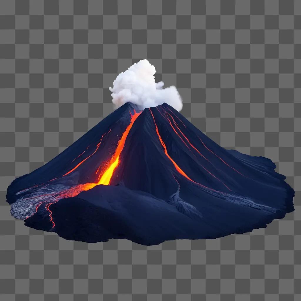 volcano erupts with a light blue sky in the background